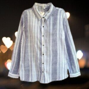 Est. 1946 Cotton Vertical Striped Long Sleeve Women's Button Up Blouse 26/28W